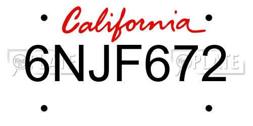 6NJF672 California License Plate