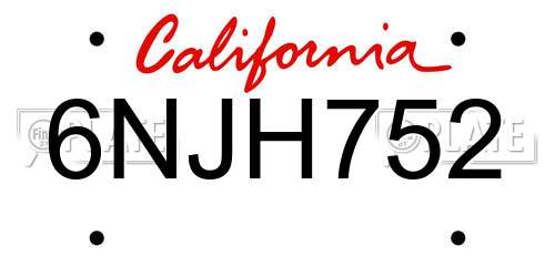 6NJH752 California License Plate