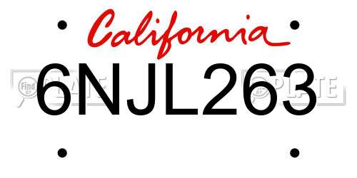 6NJL263 California License Plate