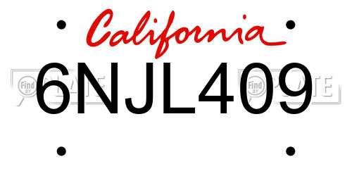6NJL409 California License Plate