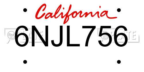 6NJL756 California License Plate