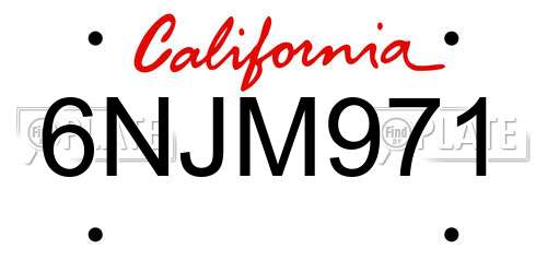 6NJM971 California License Plate