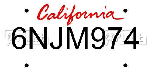 6NJM974 California License Plate