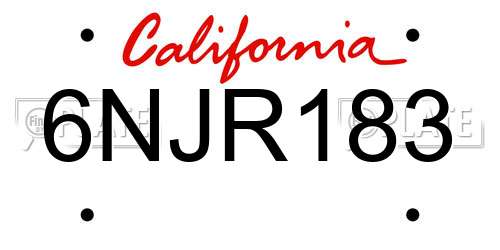 6NJR183 California License Plate