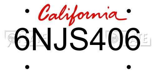 6NJS406 California License Plate
