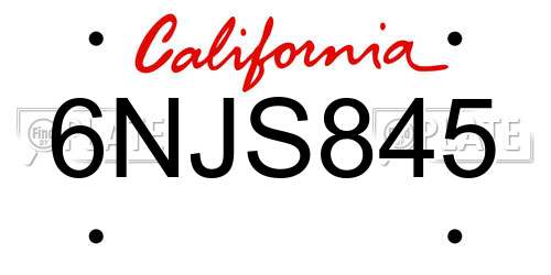 6NJS845 California License Plate