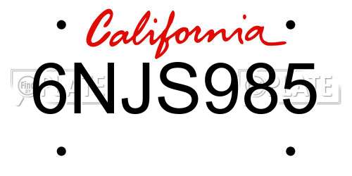6NJS985 California License Plate