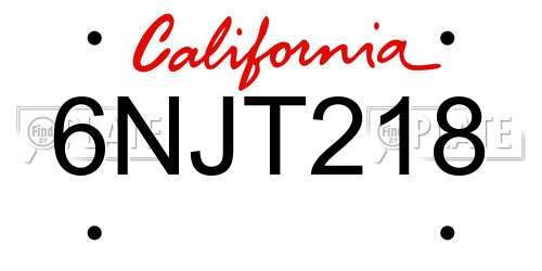 6NJT218 California License Plate
