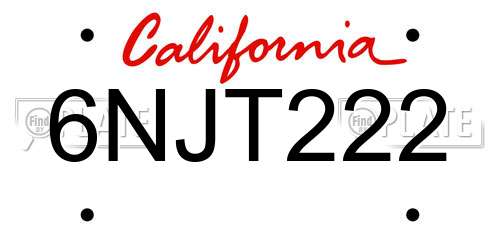6NJT222 California License Plate