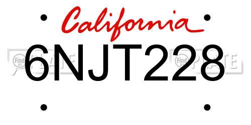 6NJT228 California License Plate
