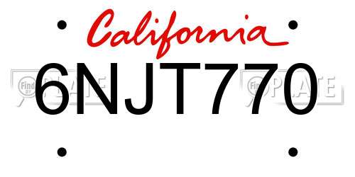 6NJT770 California License Plate