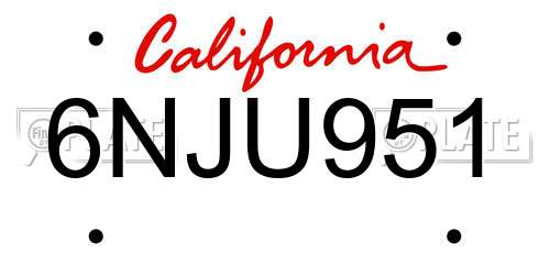 6NJU951 California License Plate