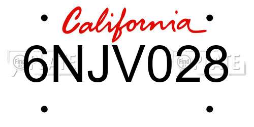 6NJV028 California License Plate