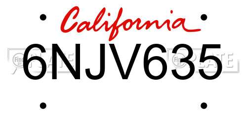 6NJV635 California License Plate