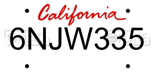 6NJW335 California License Plate