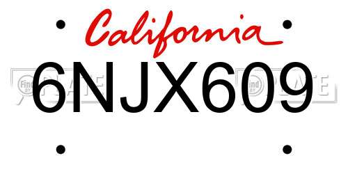 6NJX609 California License Plate