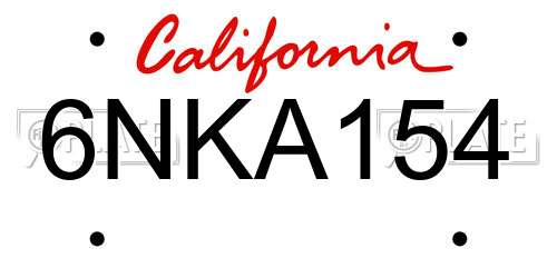 6NKA154 California License Plate