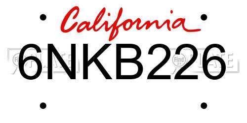 6NKB226 California License Plate