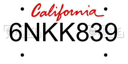 6NKK839 California License Plate