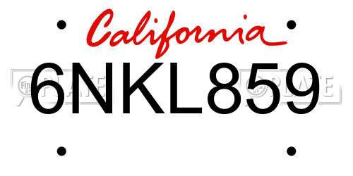 6NKL859 California License Plate