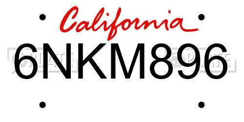 6NKM896 California License Plate