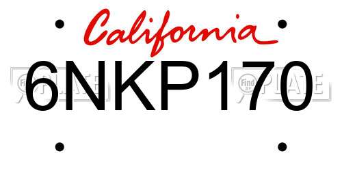 6NKP170 California License Plate