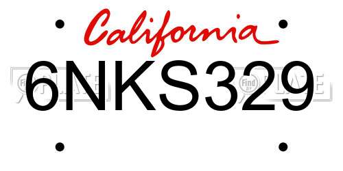 6NKS329 California License Plate