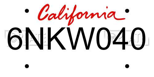 6NKW040 California License Plate