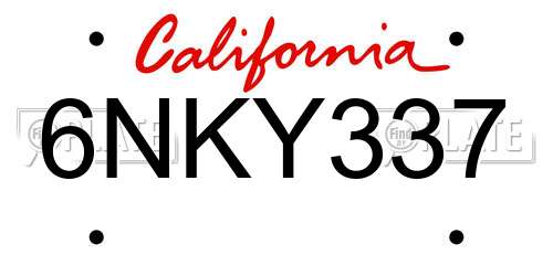6NKY337 California License Plate