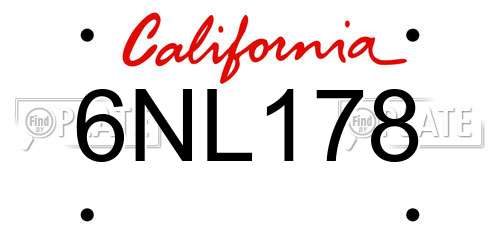 6NL178 California License Plate