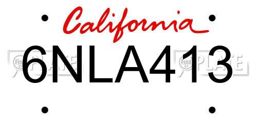 6NLA413 California License Plate