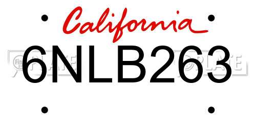 6NLB263 California License Plate