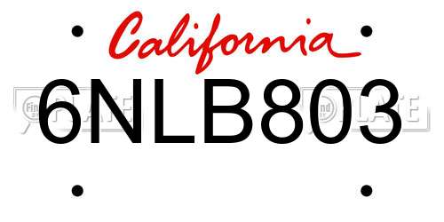 6NLB803 California License Plate
