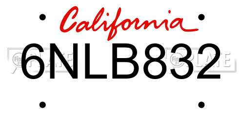 6NLB832 California License Plate