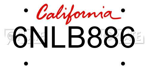 6NLB886 California License Plate