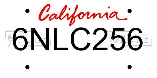 6NLC256 California License Plate