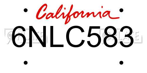 6NLC583 California License Plate