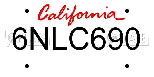 6NLC690 California License Plate