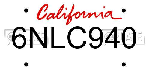 6NLC940 California License Plate