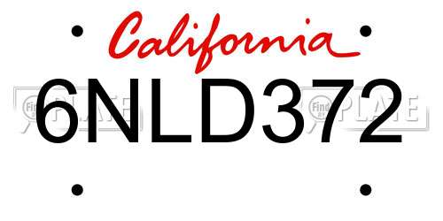 6NLD372 California License Plate