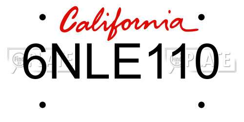 6NLE110 California License Plate