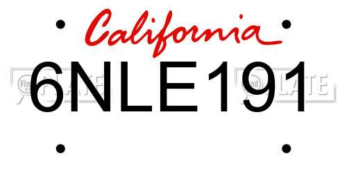 6NLE191 California License Plate
