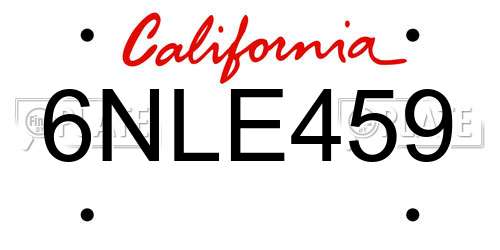 6NLE459 California License Plate