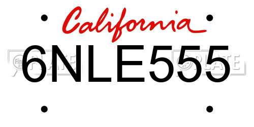 6NLE555 California License Plate