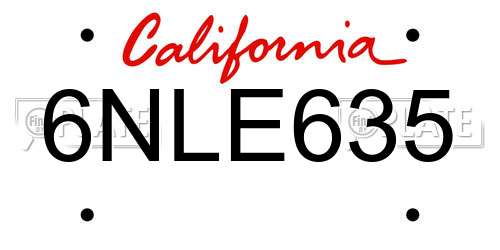 6NLE635 California License Plate