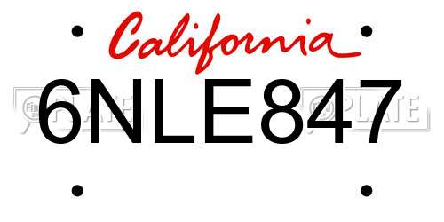 6NLE847 California License Plate