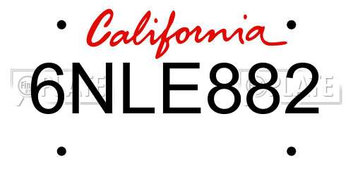 6NLE882 California License Plate