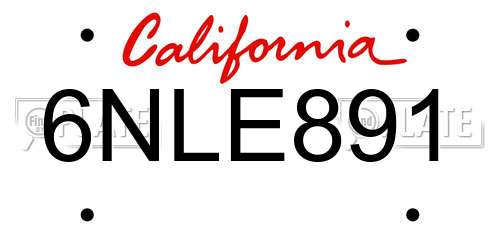 6NLE891 California License Plate