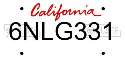 6NLG331 California License Plate