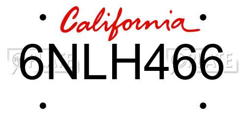 6NLH466 California License Plate